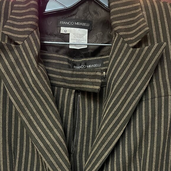 Franco Mirabelli Pinstripe Wool Suit Set - Charcoal Grey - Size 12 - Picture 3 of 10